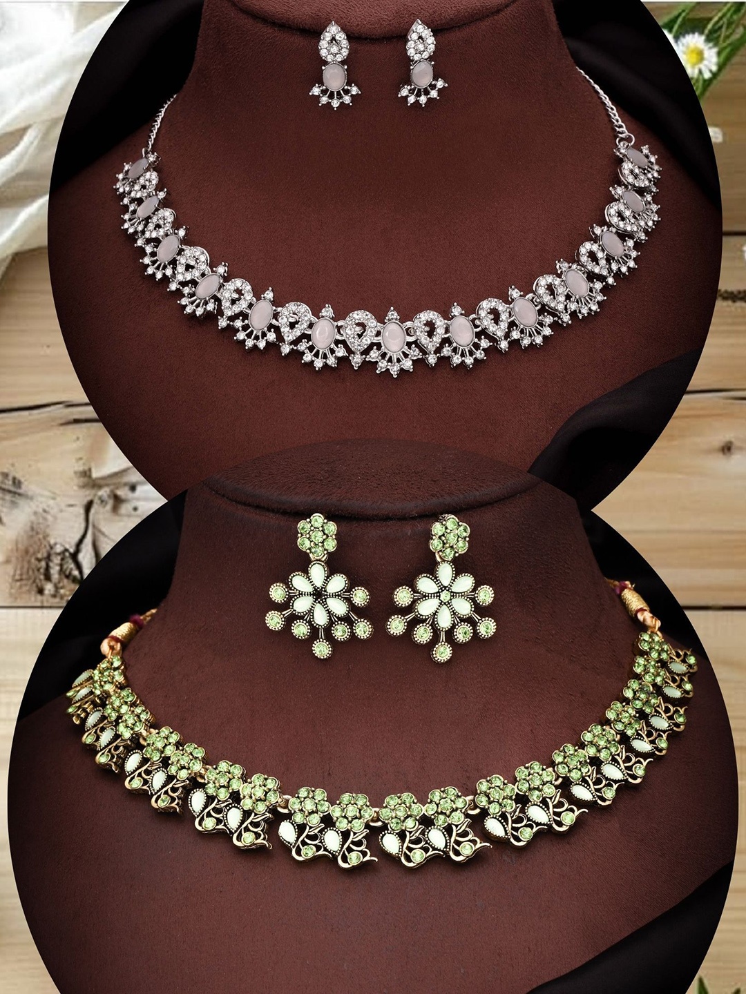 

DIVASTRI Set Of 2 Gold Plated American Diamonds Studded Jewellery Sets