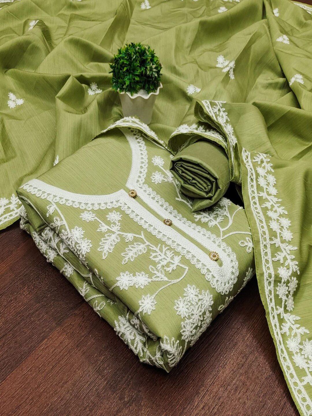 

SHIJILA Unstitched Dress Material, Olive