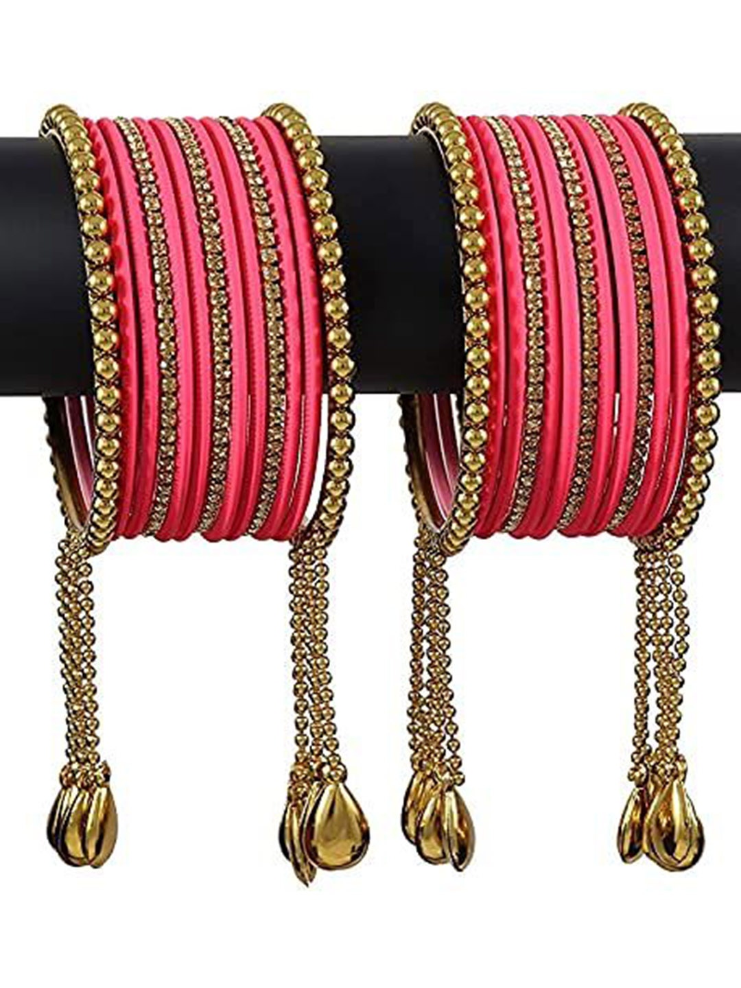 

ZULKA Set Of 26 Cubc Zirconia Stones Studded Velvet Bangles, Gold