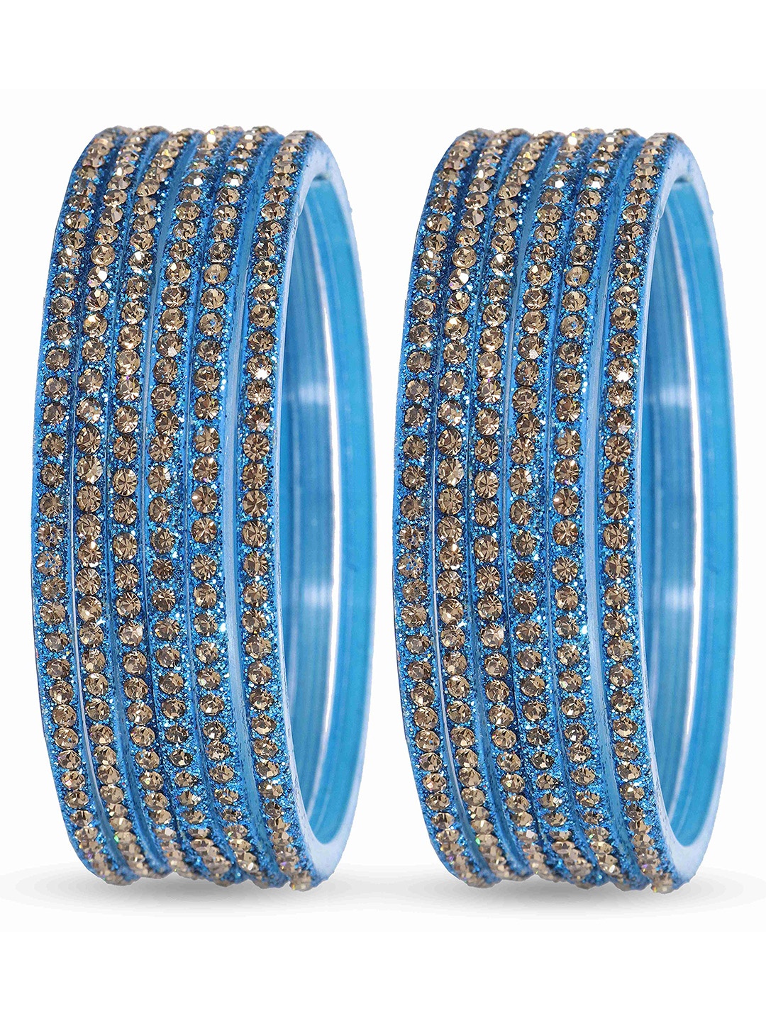 

ZULKA Set Of 12 Glass With Zircon Gemstone Studded Glossy Finished Bangles, Blue
