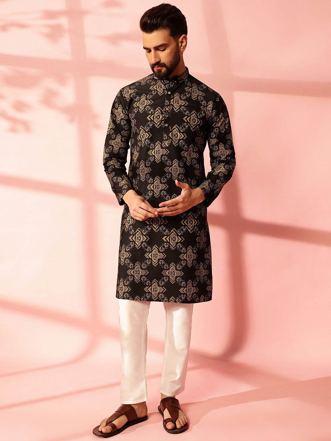 

Anouk Men Ethnic Motifs Printed Regular Kurta with Pyjamas, Black