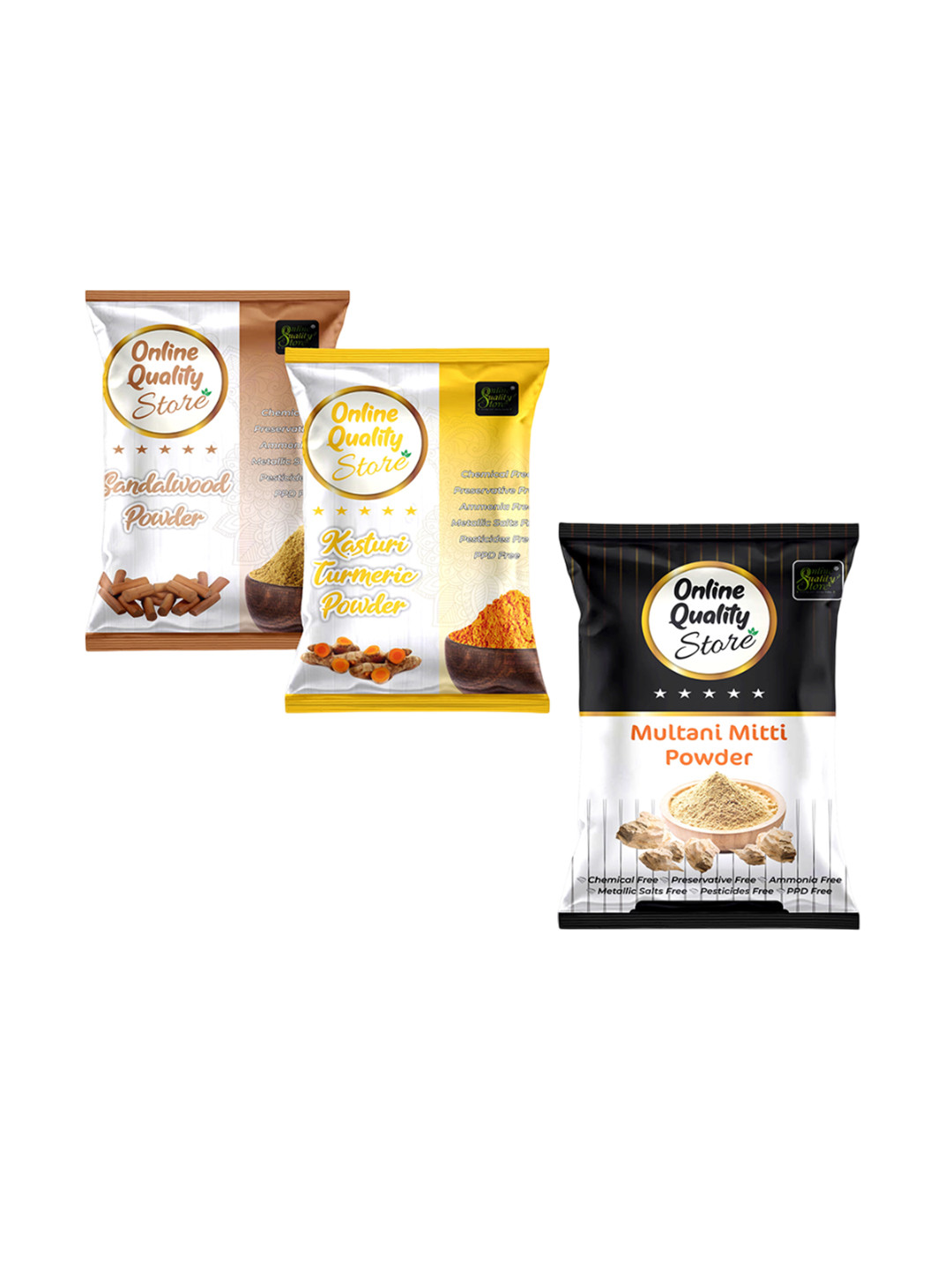 

Online Quality Store Set Of 3 Chandan With Turmeric And Multani Mitti Powder - 100g Each, Mustard