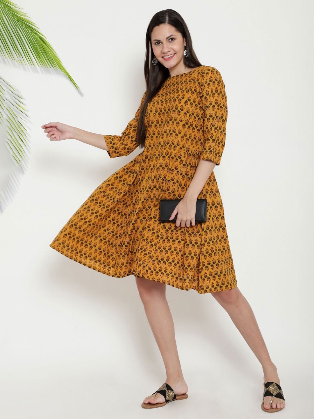 

PALASH Floral Print Fit & Flare Dress, Yellow