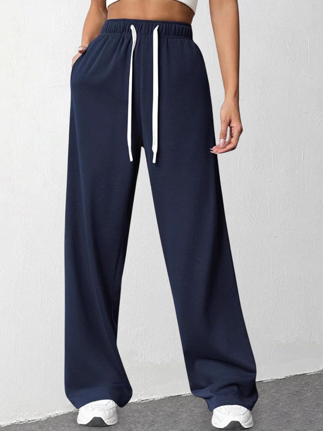 

HERE&NOW Women Flared High-Rise Trousers, Blue