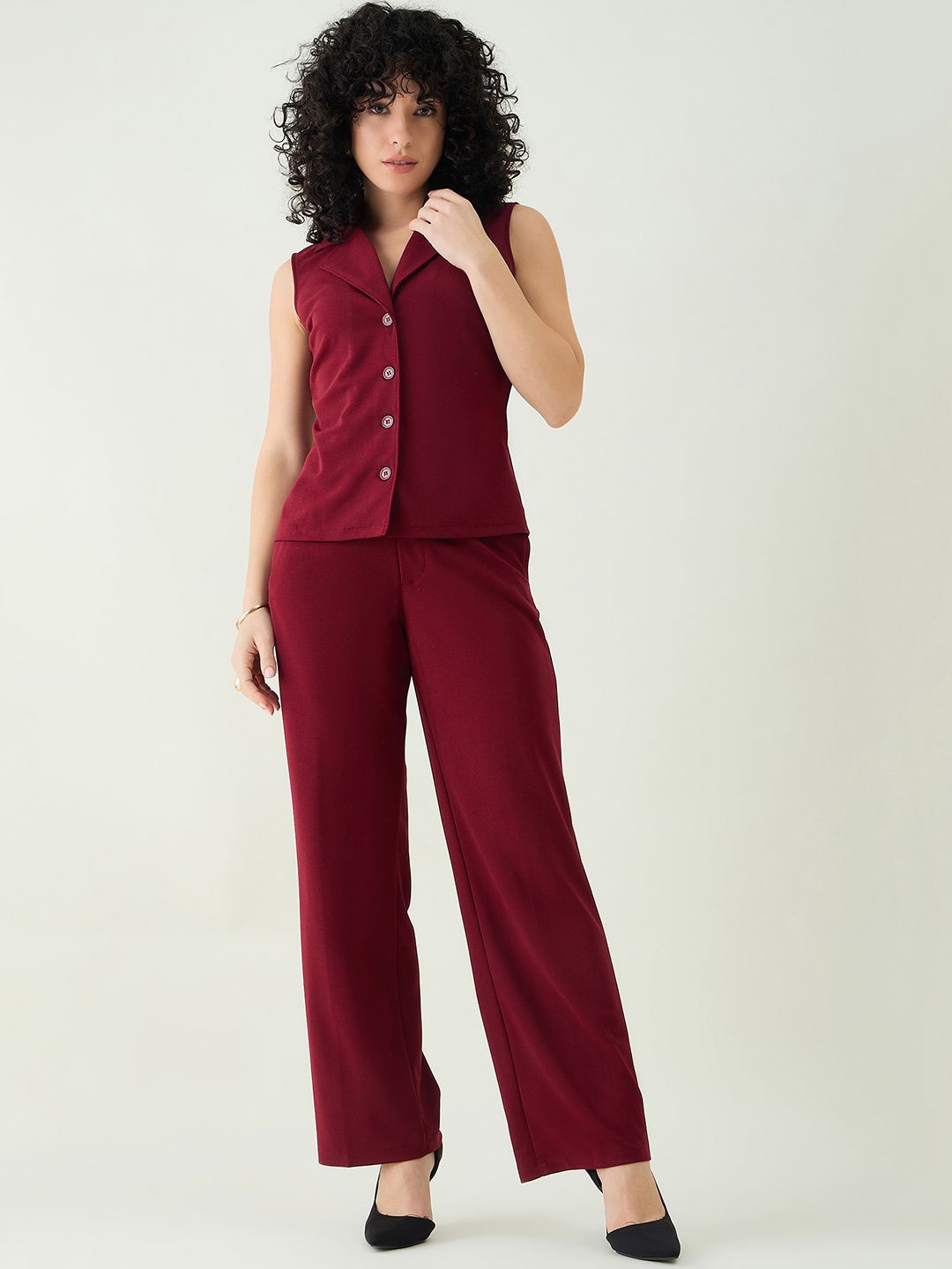 

aayu Shirt Collar Waistcoat With Trousers, Maroon