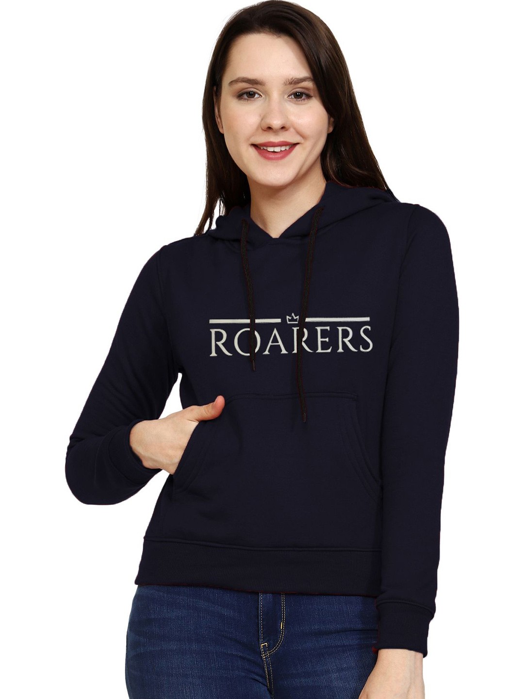 

ROARERS Women Printed Hooded Sweatshirt, Navy blue