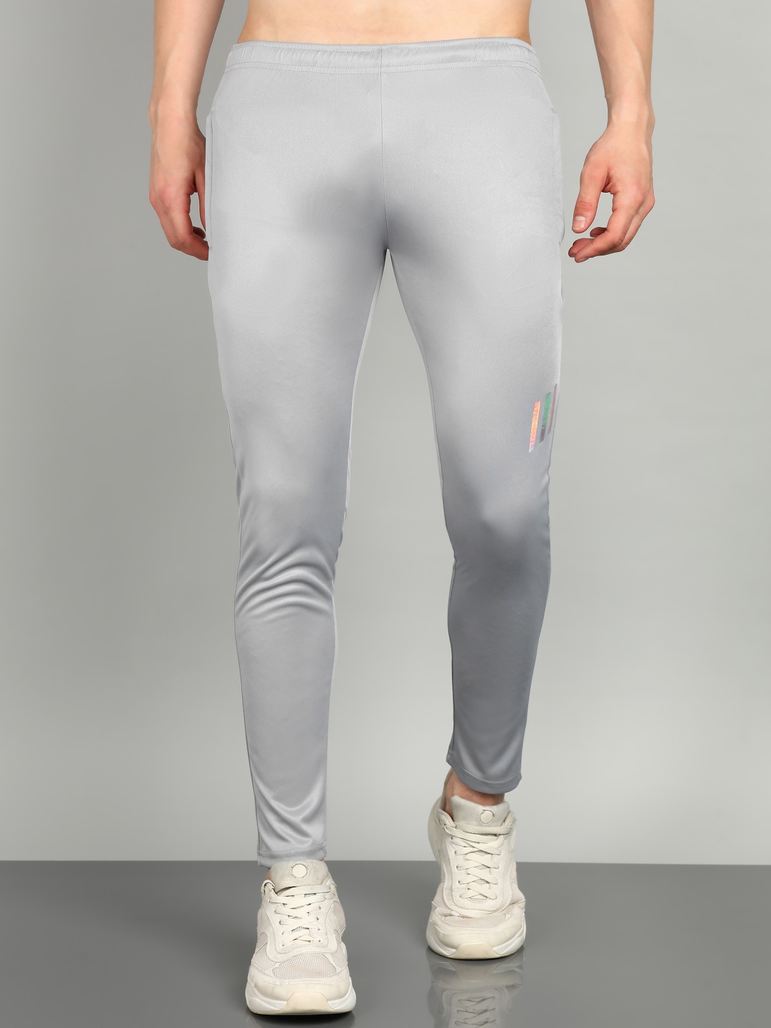 

Moda Rapido Slim-Fit Stretchable Mid Rise Track Pants, Silver