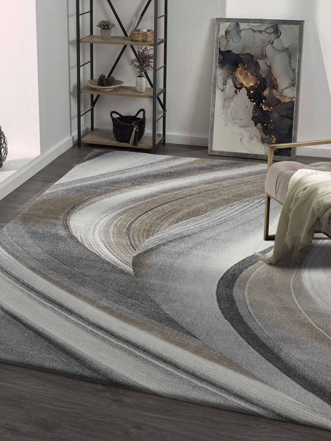 

OBSESSIONS Brown Abstract Anti-Skid Polypropylene Carpet