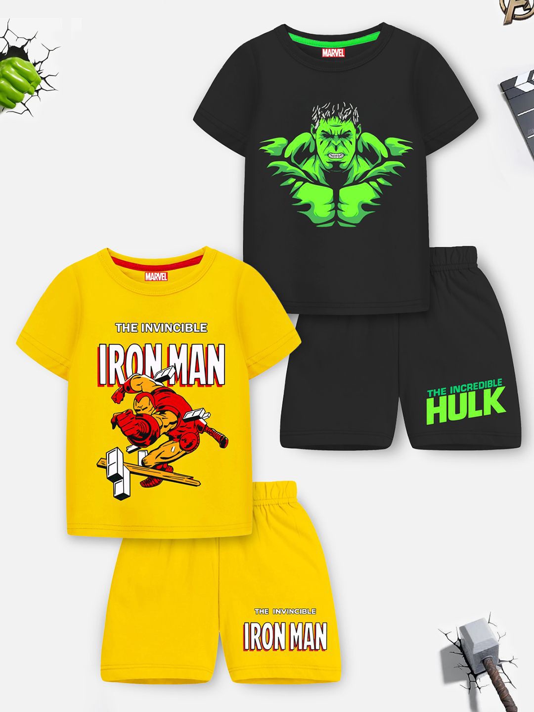 

Marvel by Miss and Chief Boys Pack Of 2 Avengers Printed Short Sleeves T-shirt With Shorts, Black