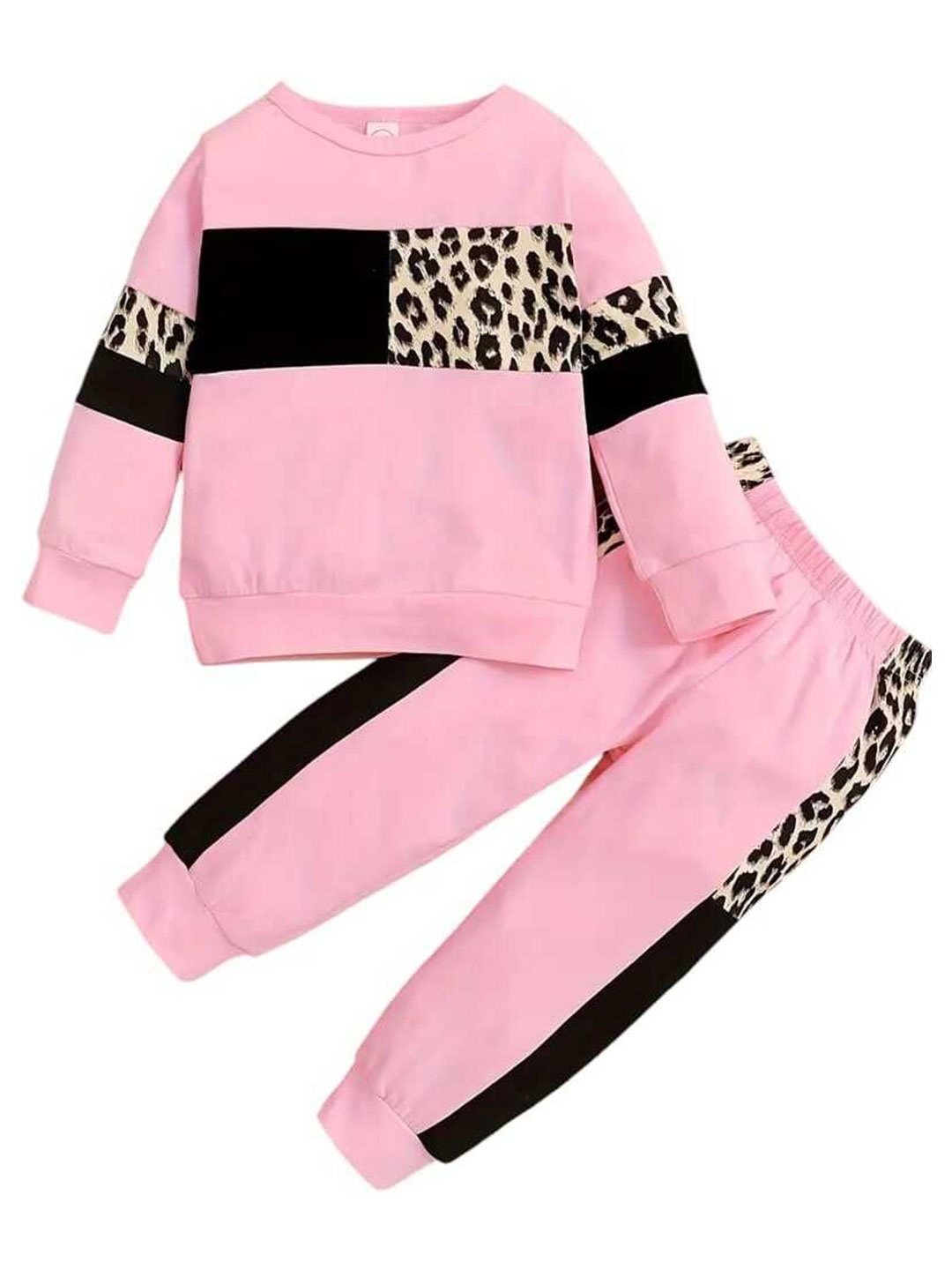 

KEESOR Girls Colourblocked Round Neck Sweatshirt With Jogger, Pink