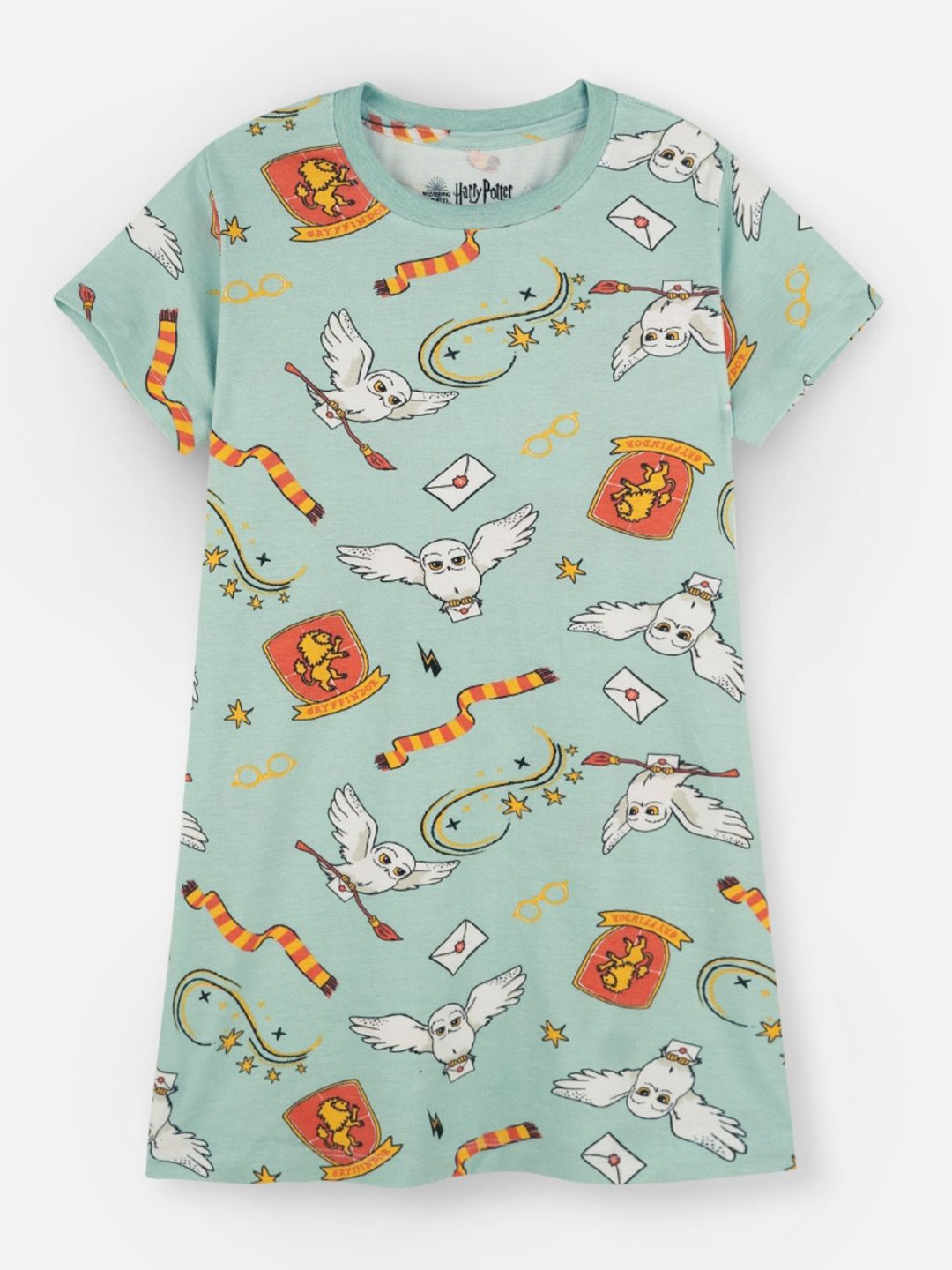 

Nap Chief Girls Harry Potter Magic Pattern Printed Round Neck Cotton T-shirt Dress, Green