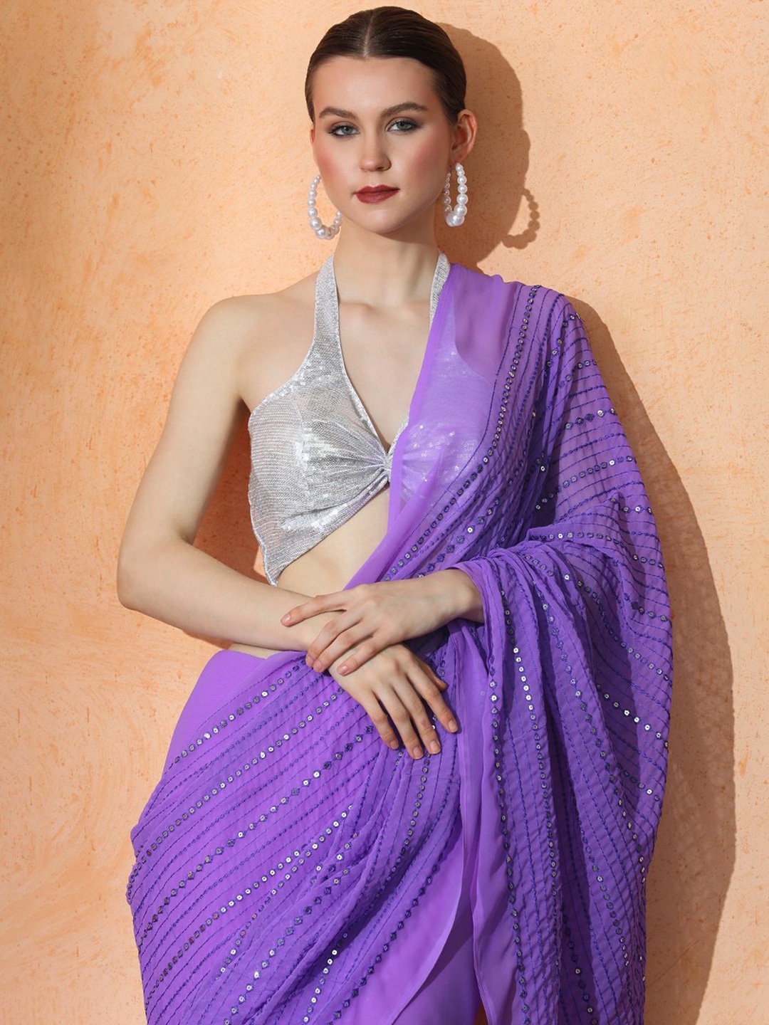 

Jaipur Kurti Embellished Pure Georgette Designer Saree, Lavender