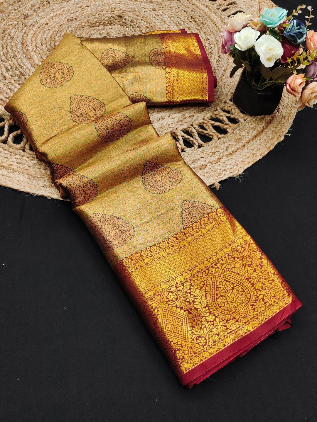 

Mitera Woven Design Zari Pure Silk Kanjeevaram Saree, Black
