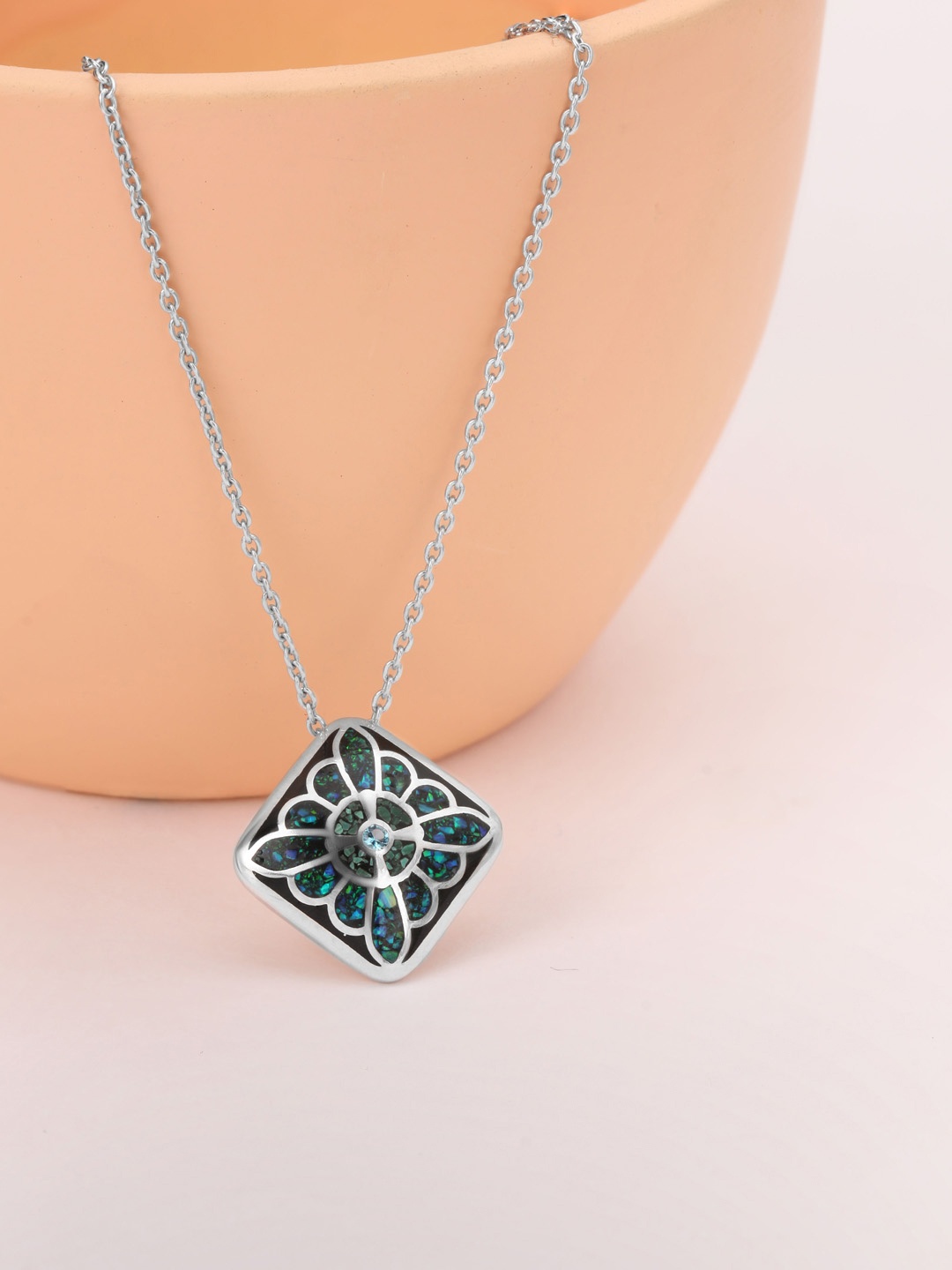 

Mia by Tanishq Silver Artificial Stones Studded Diamond Shaped Pendant