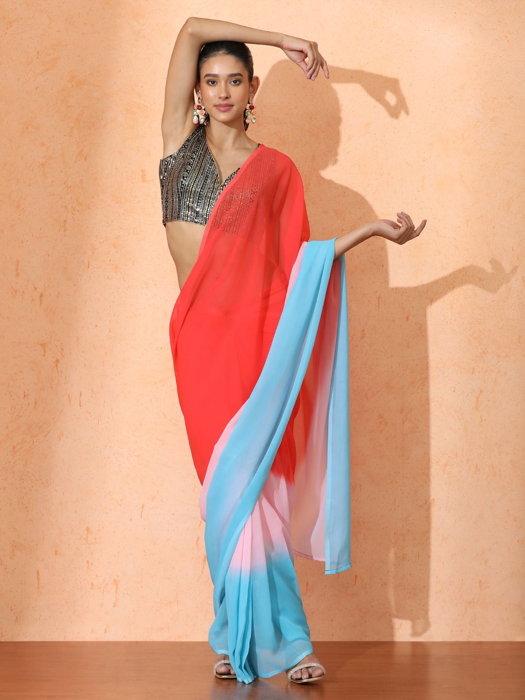 

Jaipur Kurti Ombre Pure Georgette Ready to Wear Saree, Orange