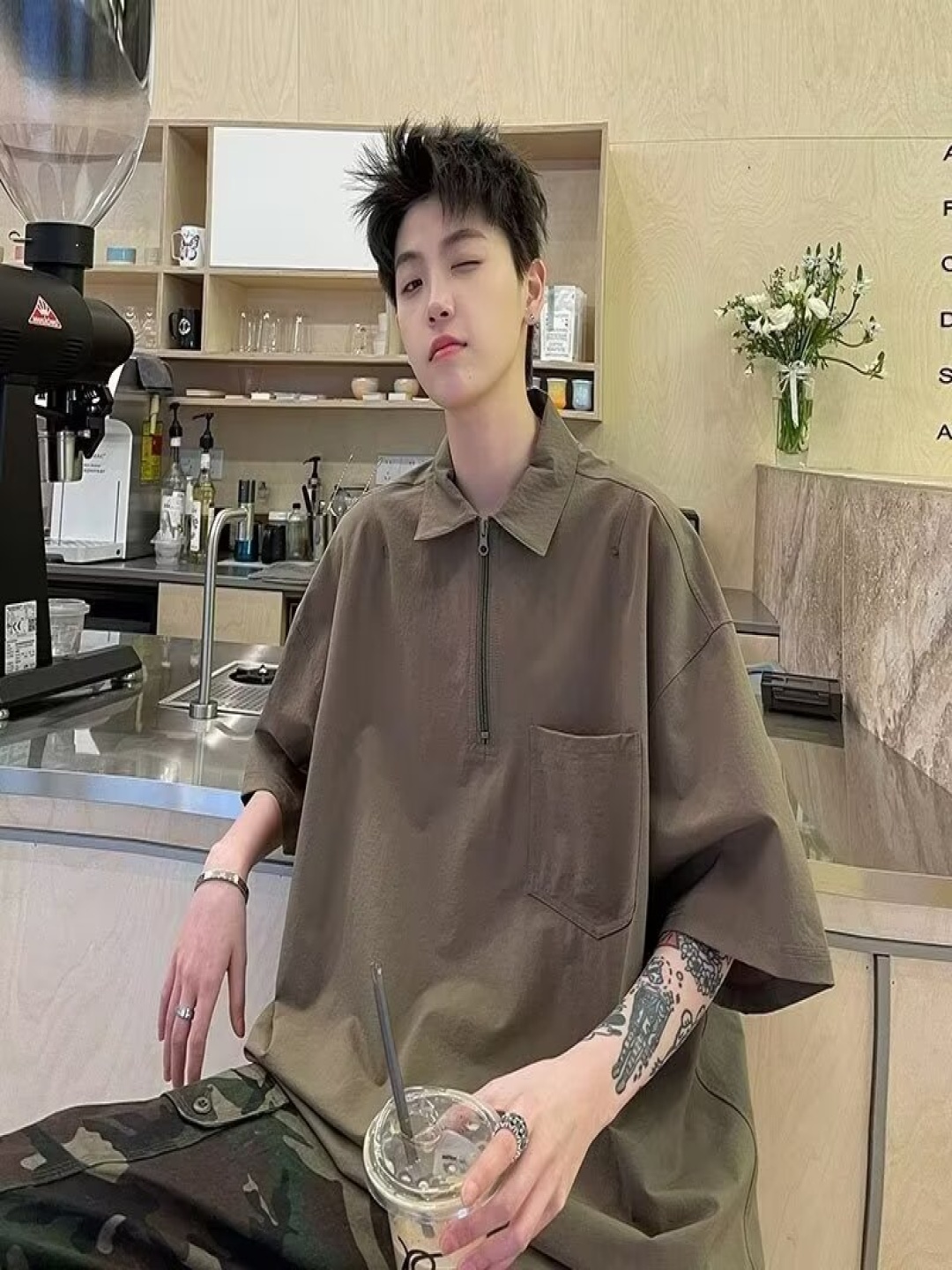 

StyleCast Men Polo Collar Drop-Shoulder Sleeves T-shirt, Green