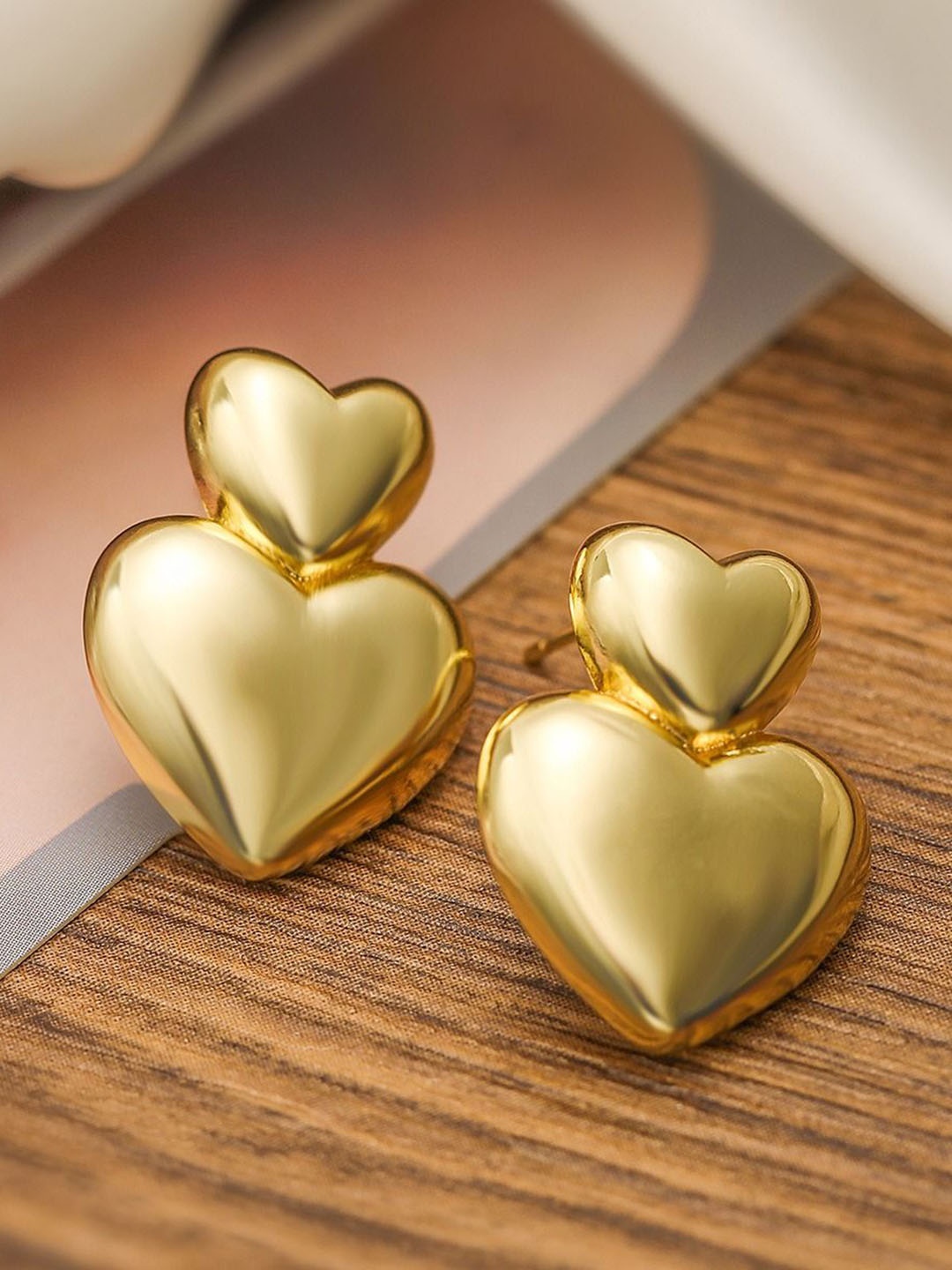 

KRYSTALZ Stainless Steel Gold-Plated Heart Shaped Drop Earrings