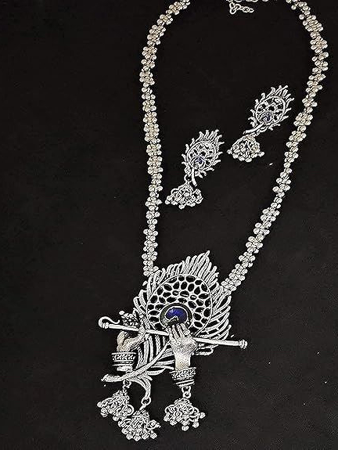 

JMBW INTERNATIONAL Silver-Plated Artificial Stone Studded Meenakari Jewellery Set