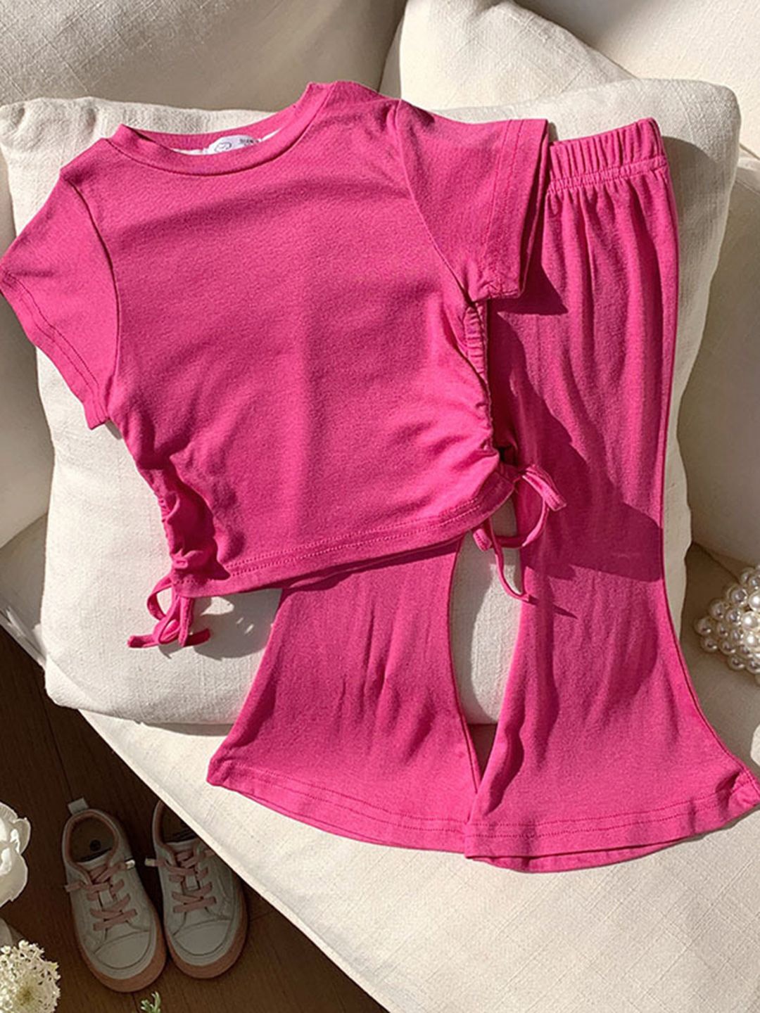 

YK Girls Short Sleeve Top & Trousers Clothing Set, Pink