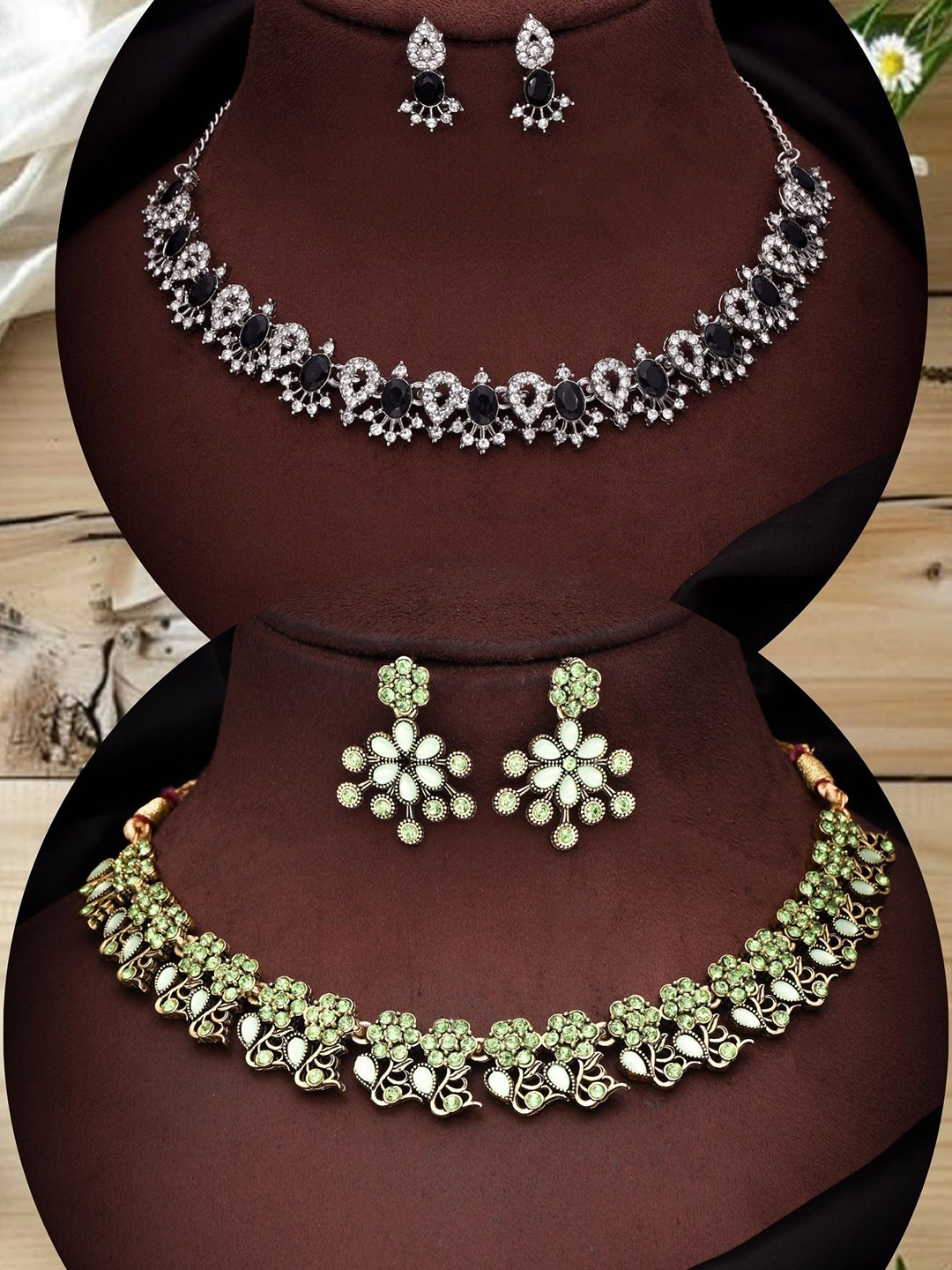

DIVASTRI Set Of 2 Gold Plated American Diamond Studded Jewellery Sets
