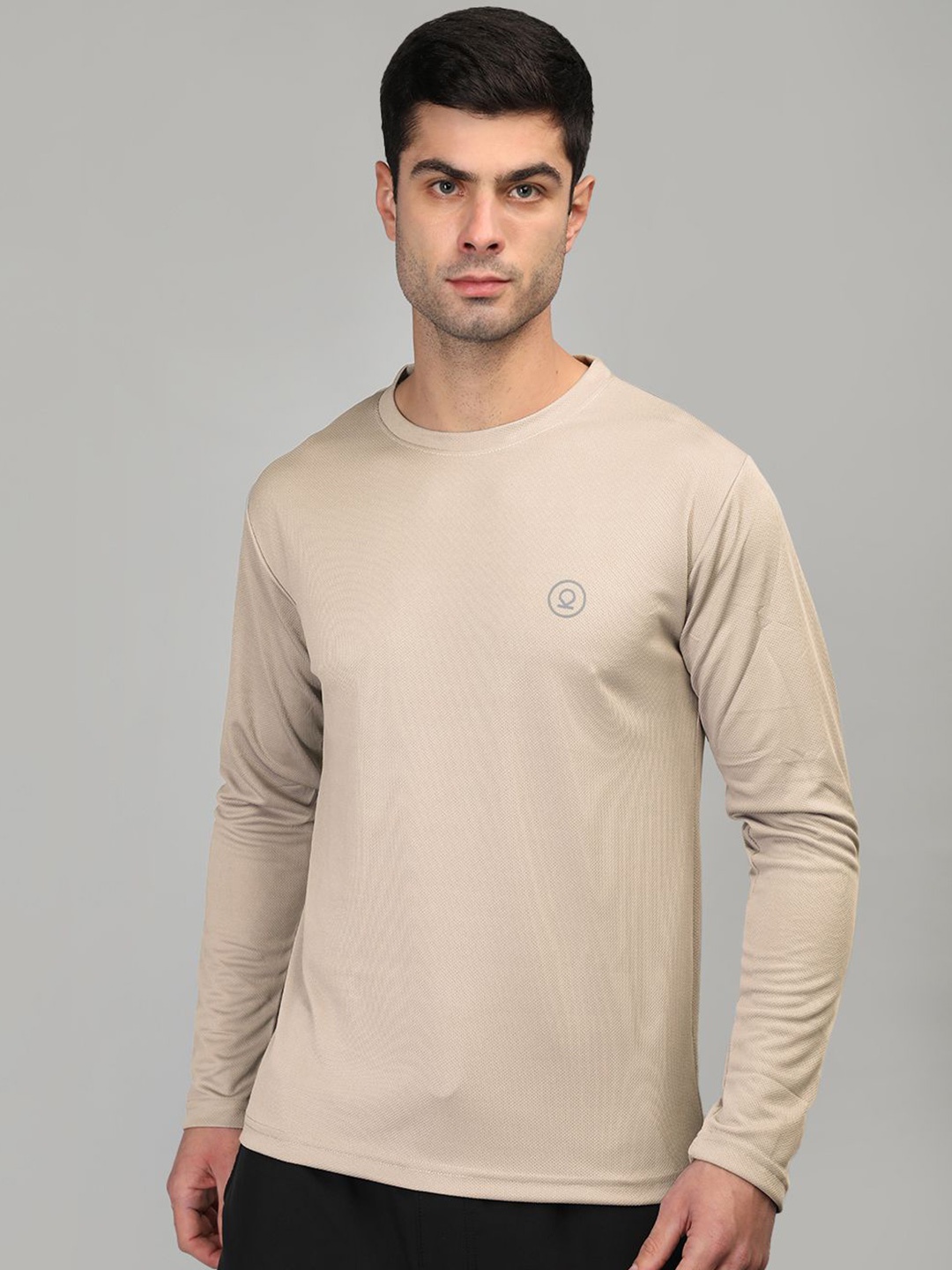 

CHKOKKO Men Gym Regular Fit Long Sleeves Tshirt, Beige