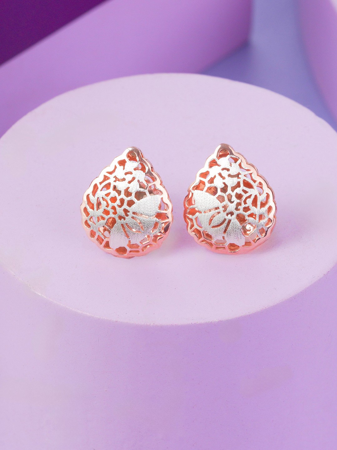 

KIORAH Italian 925 Sterling Silver-Plated Contemporary Shaped Studs, Rose gold