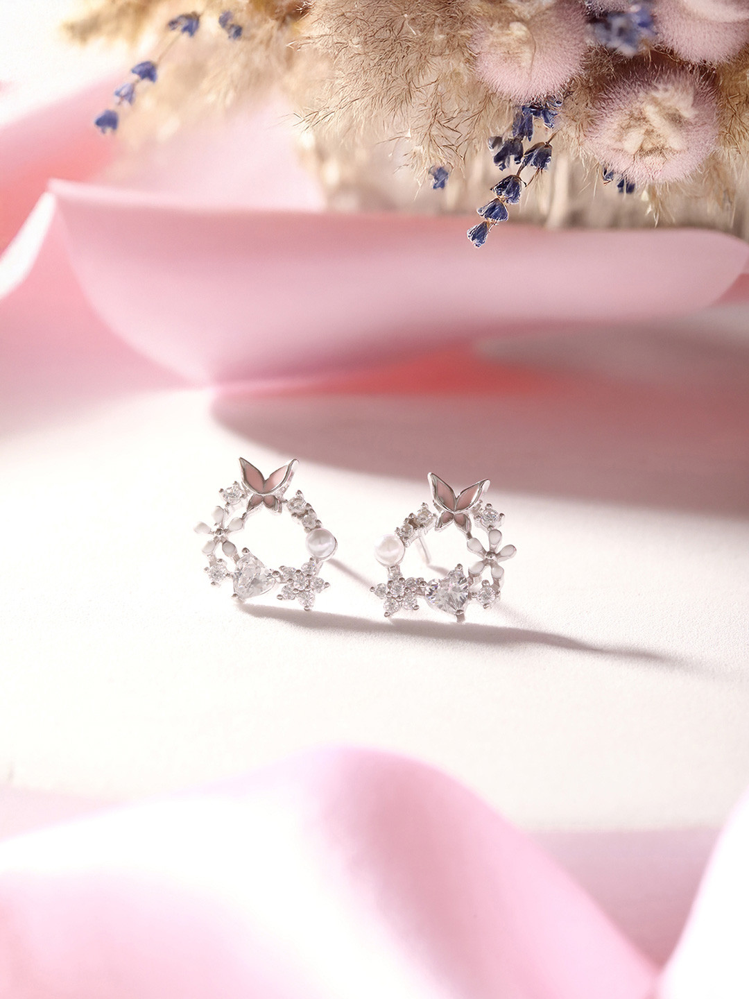 

SARAF SILVERETZ 925 Sterling Silver-Plated Zircon Studded Butterfly Shaped Studs