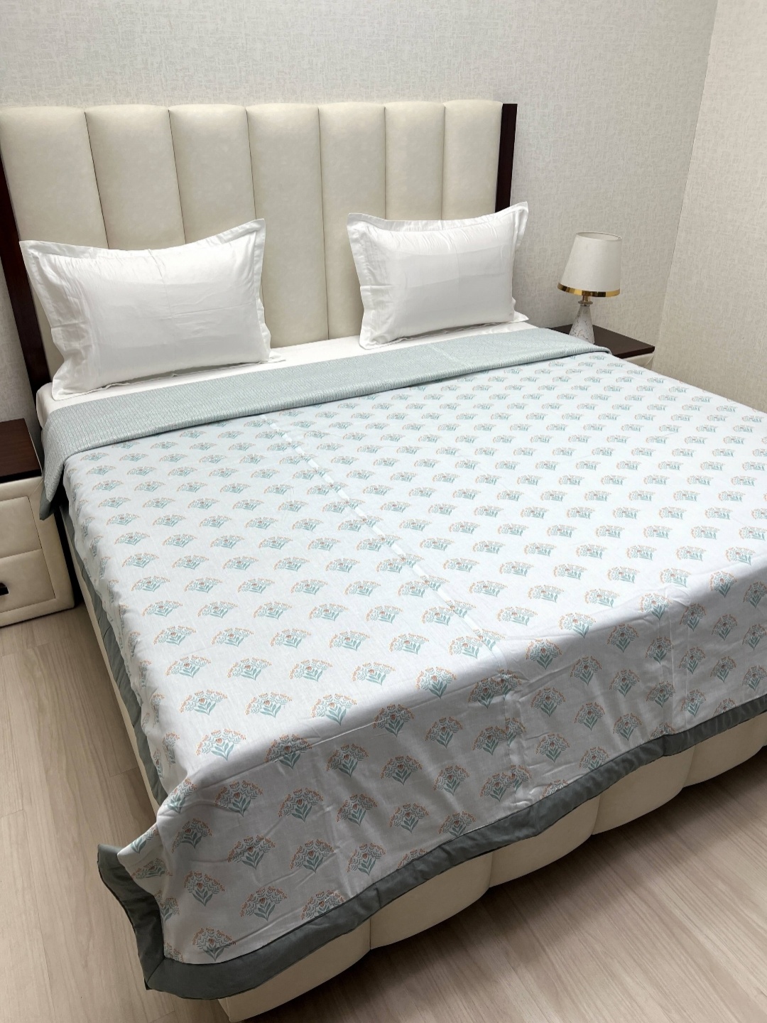 

Pure Decor Green & White Floral AC Room Double Bed Dohar