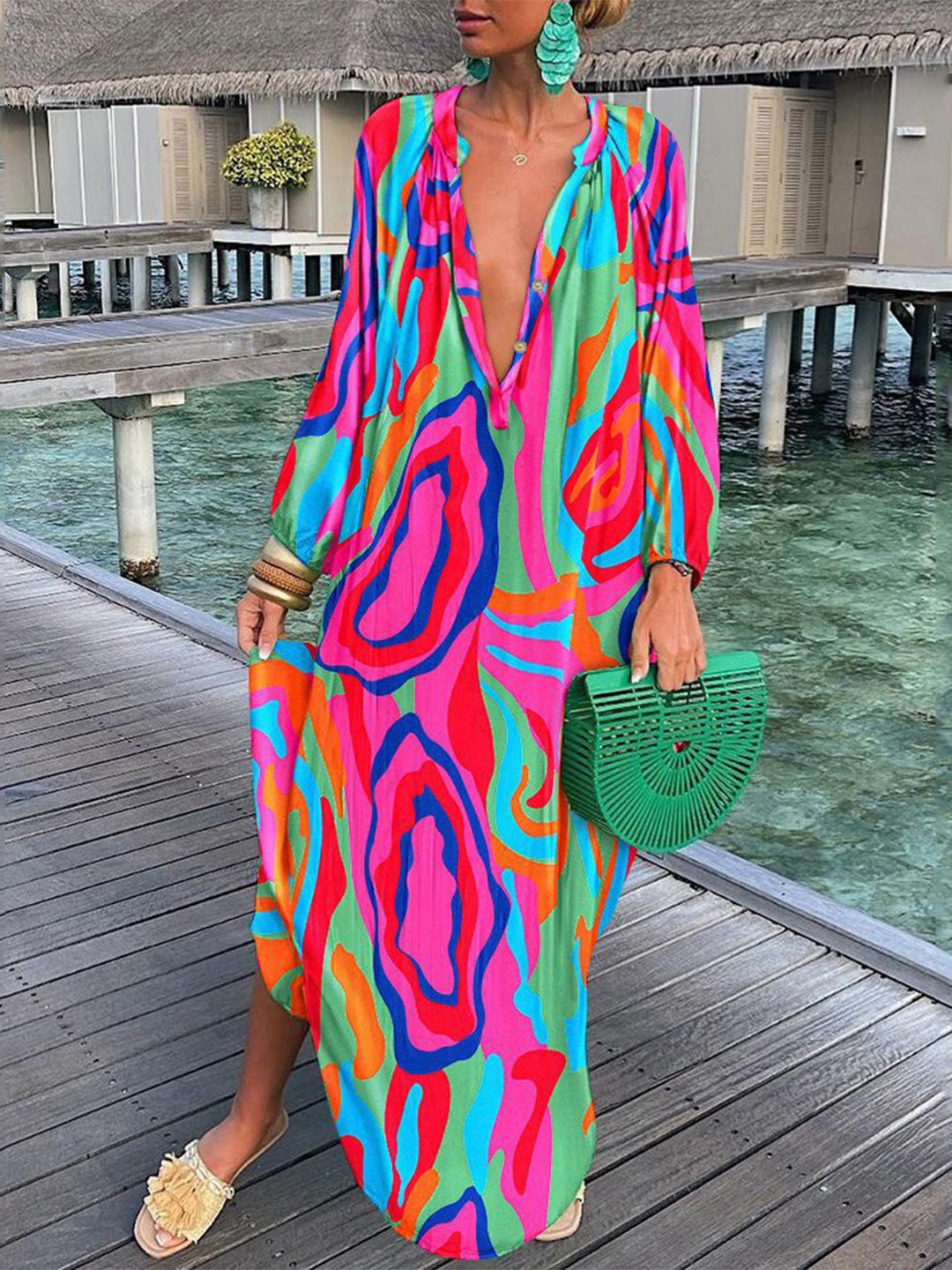 

HERE&NOW Print Satin A-Line Maxi Dress, Multi