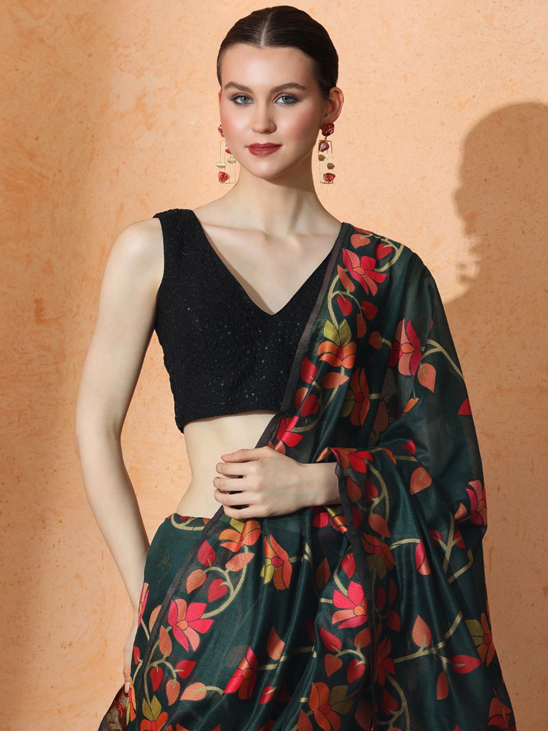 

Jaipur Kurti Floral Pure Cotton Designer Saree, Green