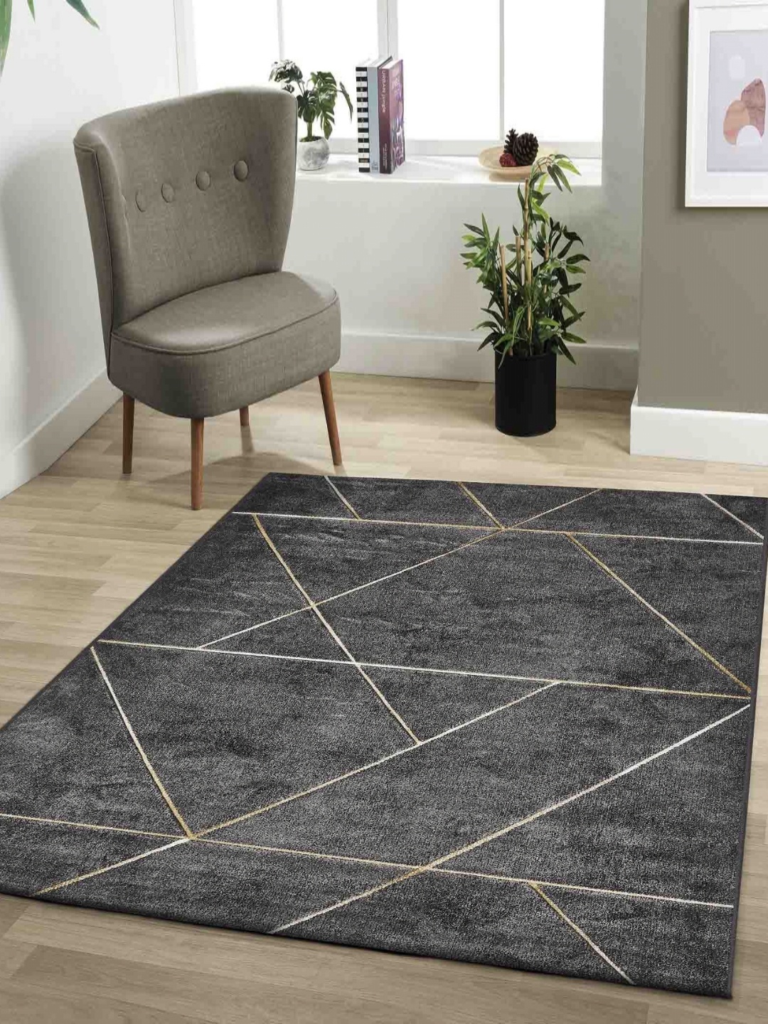 

OBSESSIONS Grey Geometric Anti-Skid Polypropylene Carpet