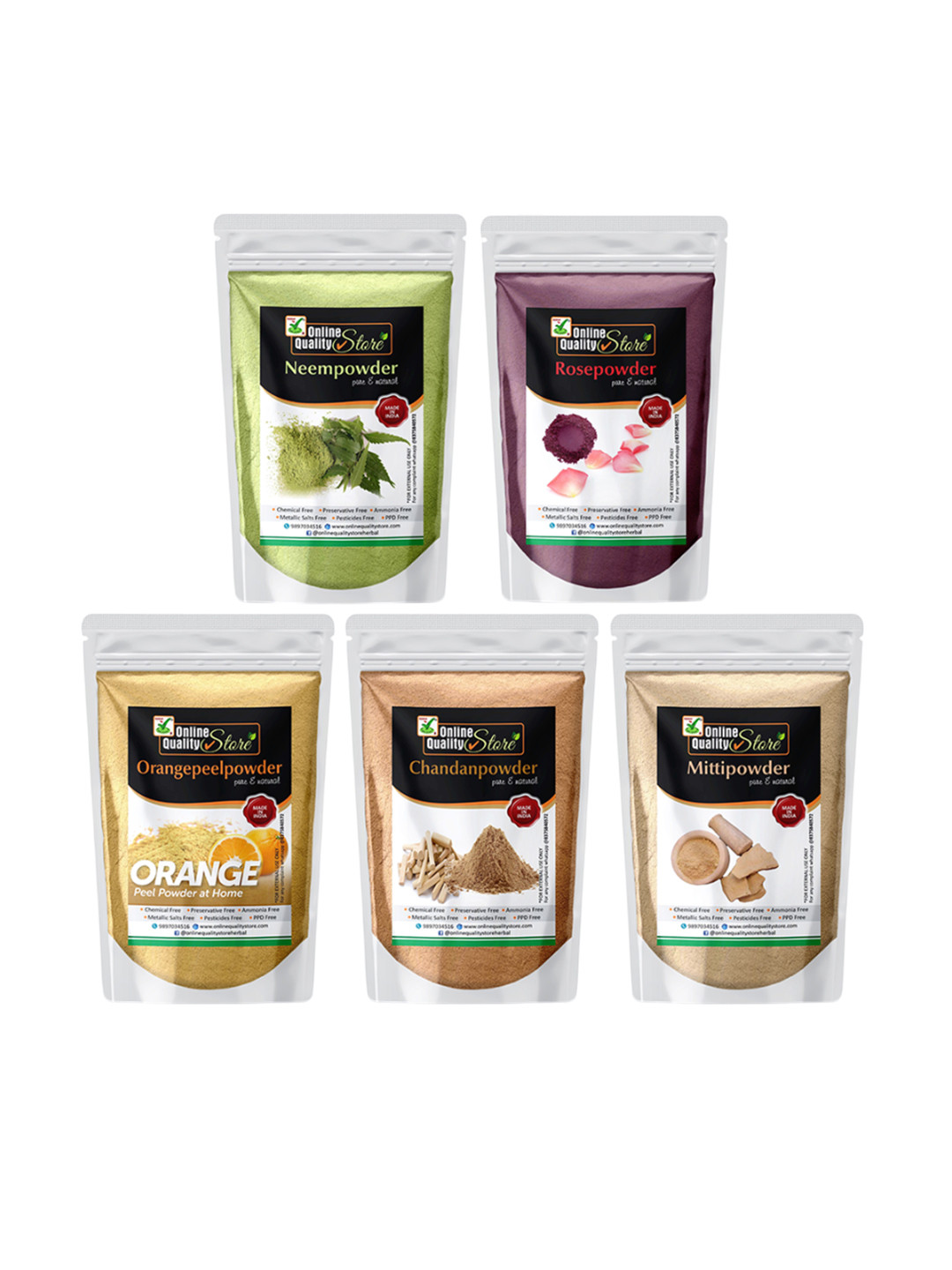 

Online Quality Store Set Of 5 Natural Mask Powder For Acne Or Blemishes - 180g Each, Brown