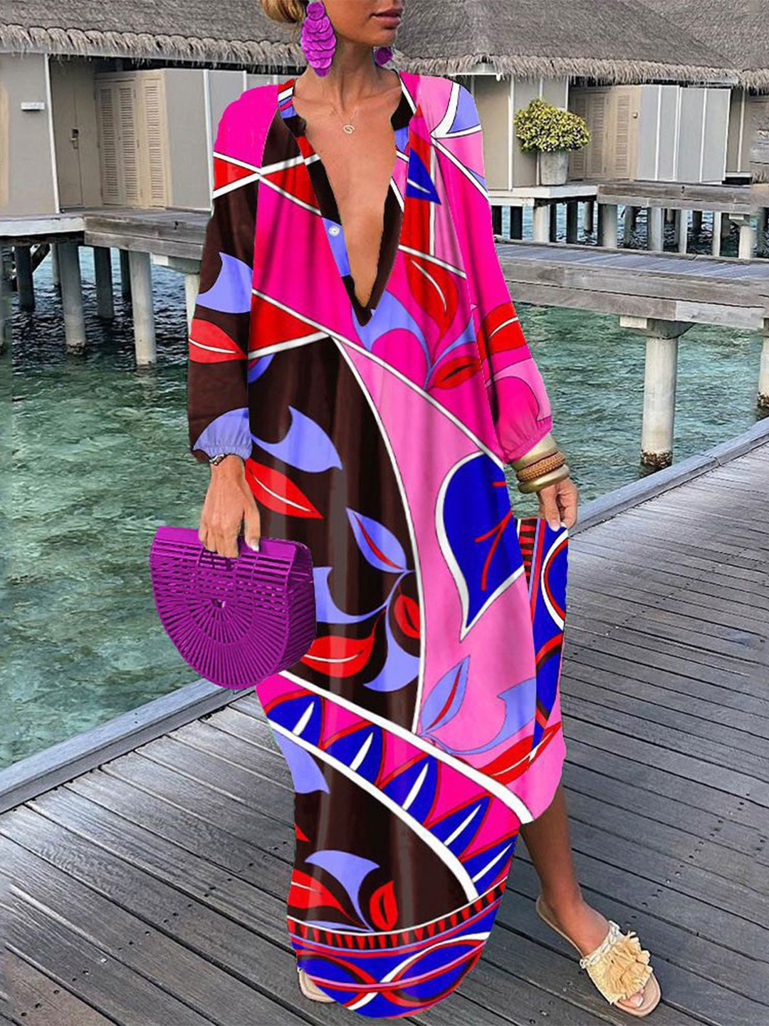 

HERE&NOW Print Satin A-Line Maxi Dress, Multi