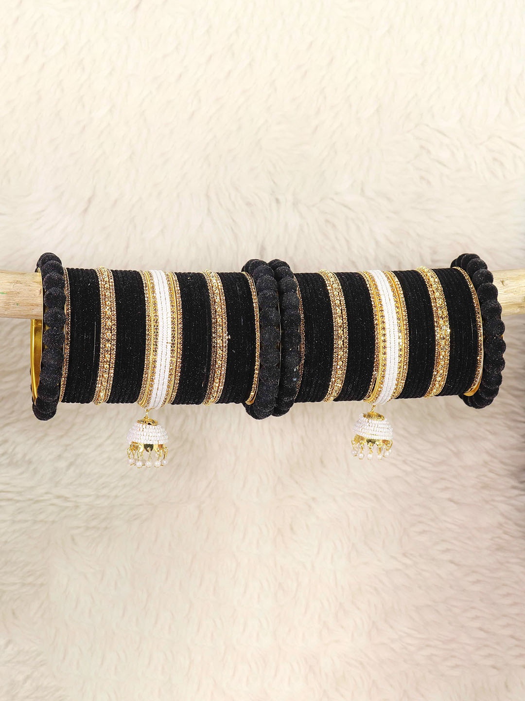 

ZULKA Set Of 74 Artificial Stone Studded & Beaded Bangles, Gold