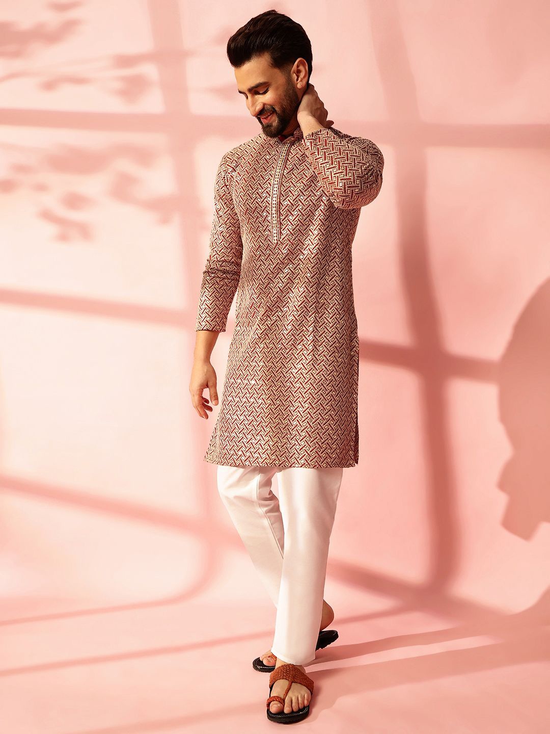 

Anouk Geometric Embroidered Sequinned Cotton Straight Kurta, Maroon