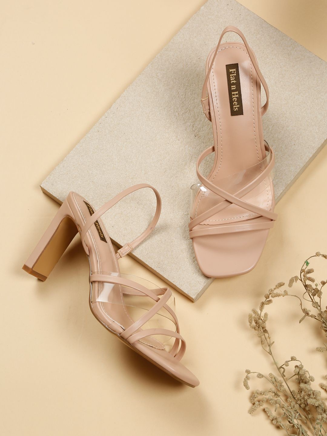 

Flat n Heels Block Sandals with Buckles, Beige