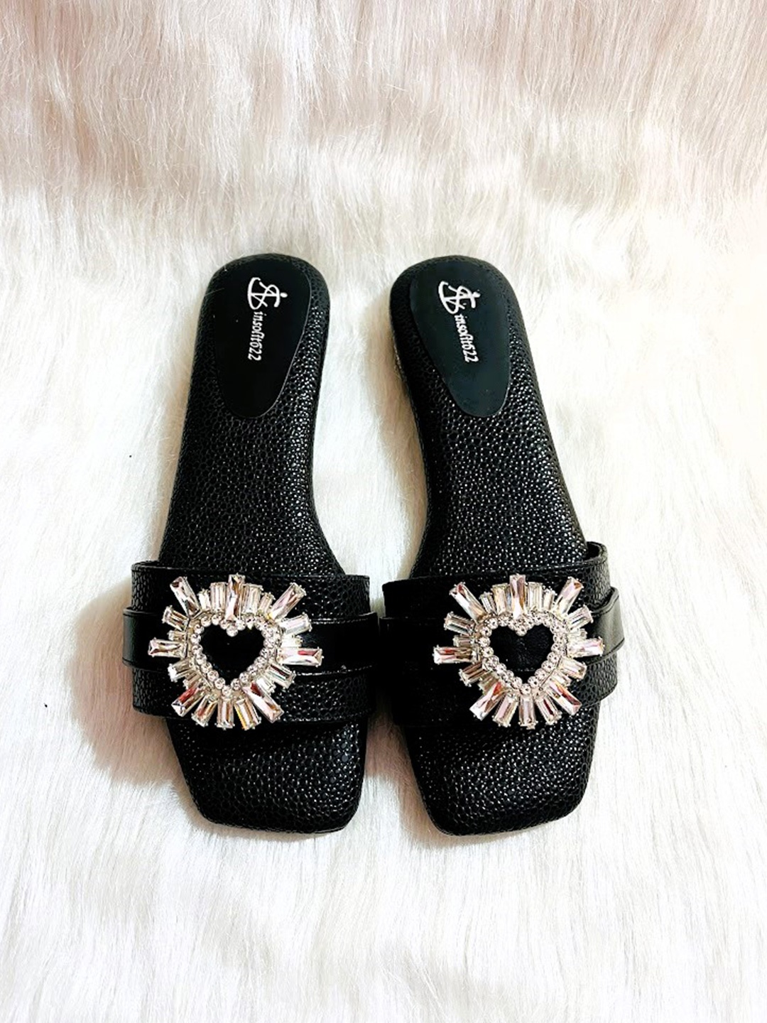 

Insolito22 Women Embellished Open Toe Flats, Black