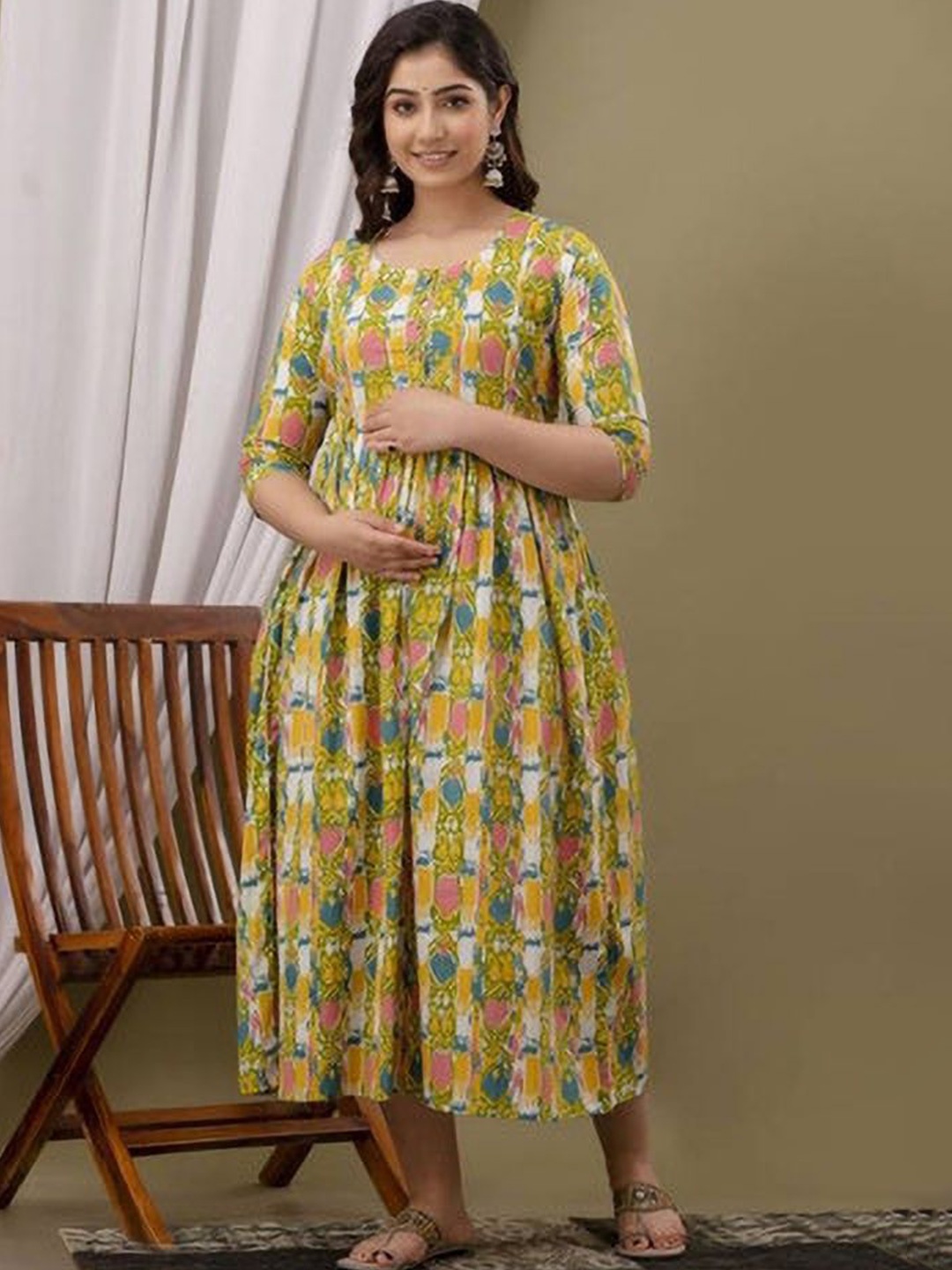 

Moda Rapido Floral Printed Maternity Feeding Dress With Zipper, Multi