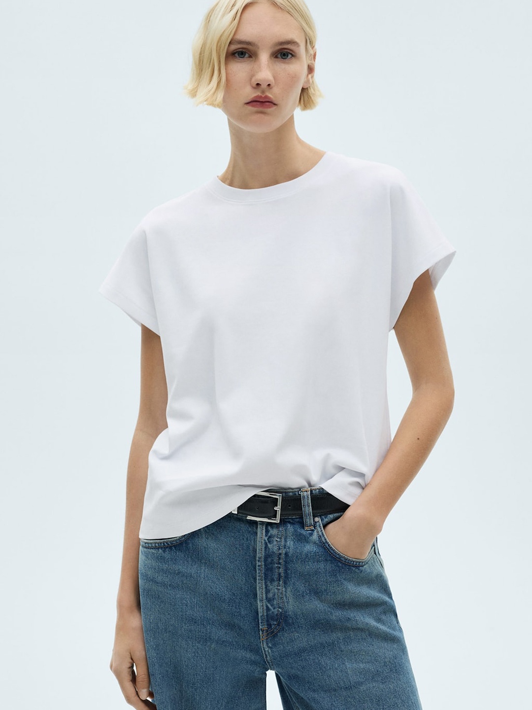 

MANGO Extended Sleeves Pure Cotton Relaxed Fit T-shirt, White