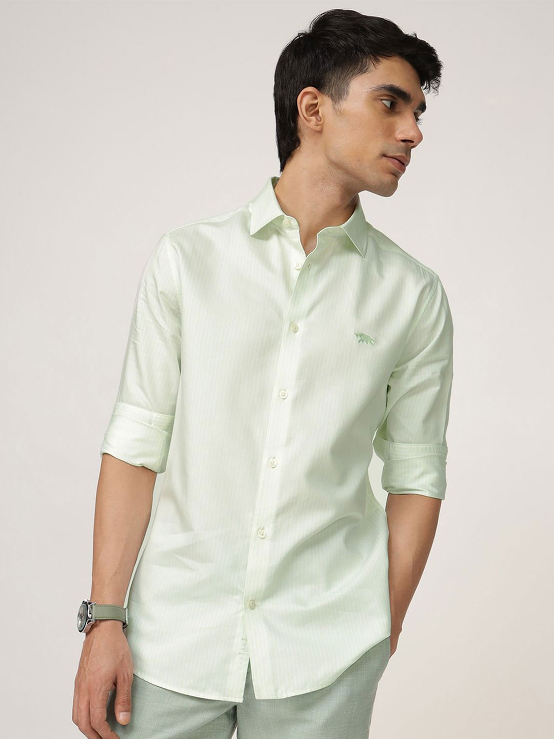 

Andamen Men Premium Opaque Striped Casual Shirt, Green