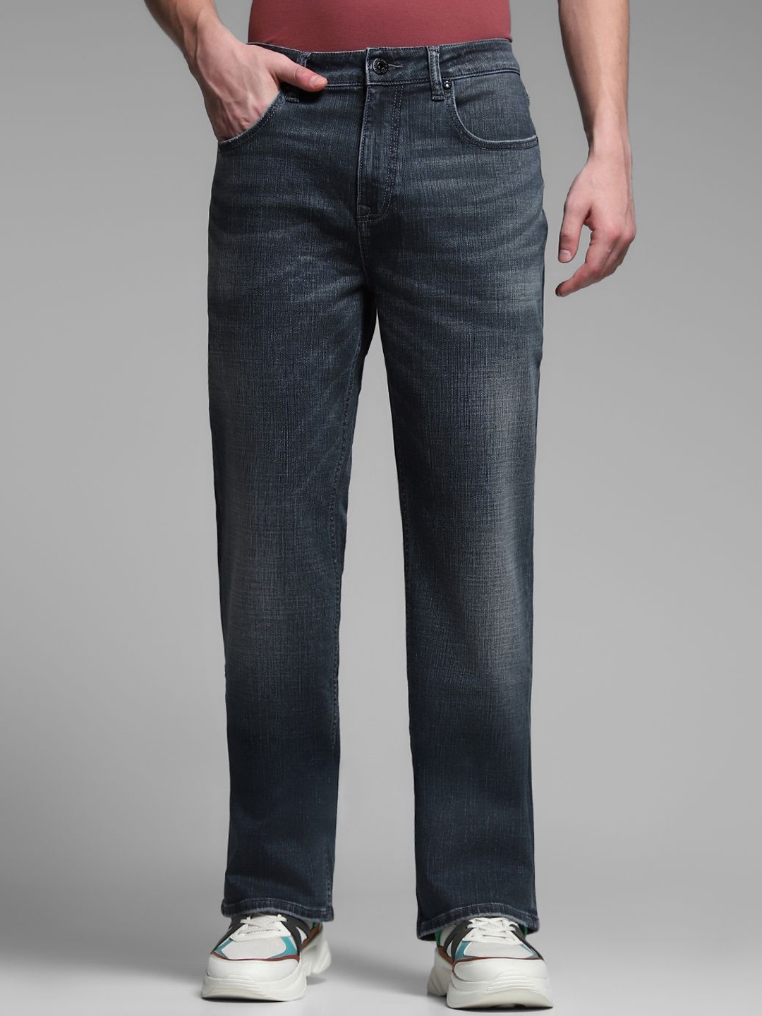 

Jack & Jones Men Bootcut Low-Rise Light Fade Stretchable Jeans, Grey