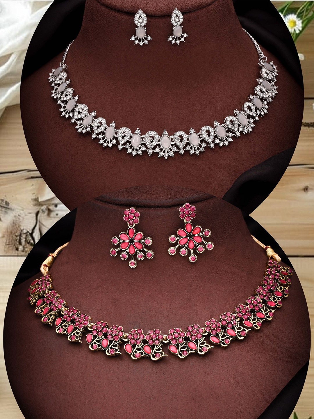 

DIVASTRI Set Of 2 Gold-Plated American Diamond-Studded Jewellery Set