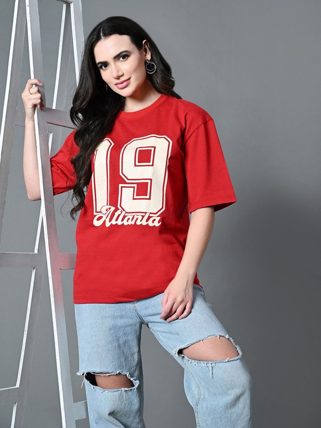 

CORSICA Women Typography Printed Drop-Shoulder Sleeves Bio Finish T-shirt, Red