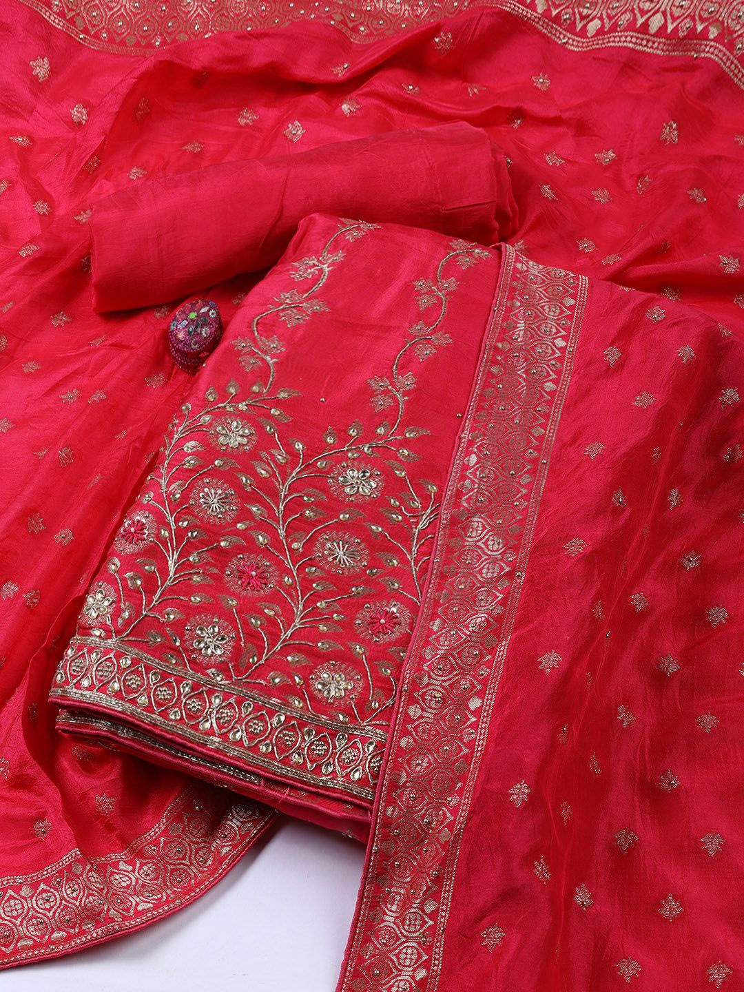 

Meena Bazaar Art Silk Unstitched Dress Material, Pink