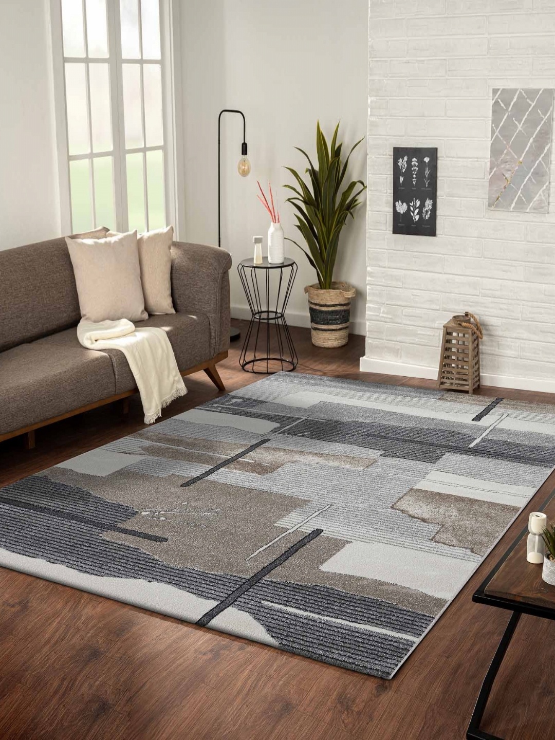 

OBSESSIONS Grey Abstract Anti-Skid Polypropylene Carpet