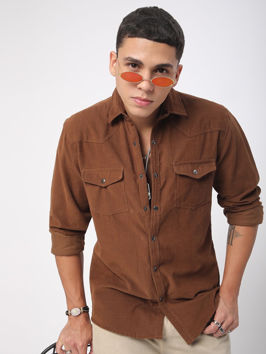 

VASTRADO Men Classic Slim Fit Opaque Casual Shirt, Brown