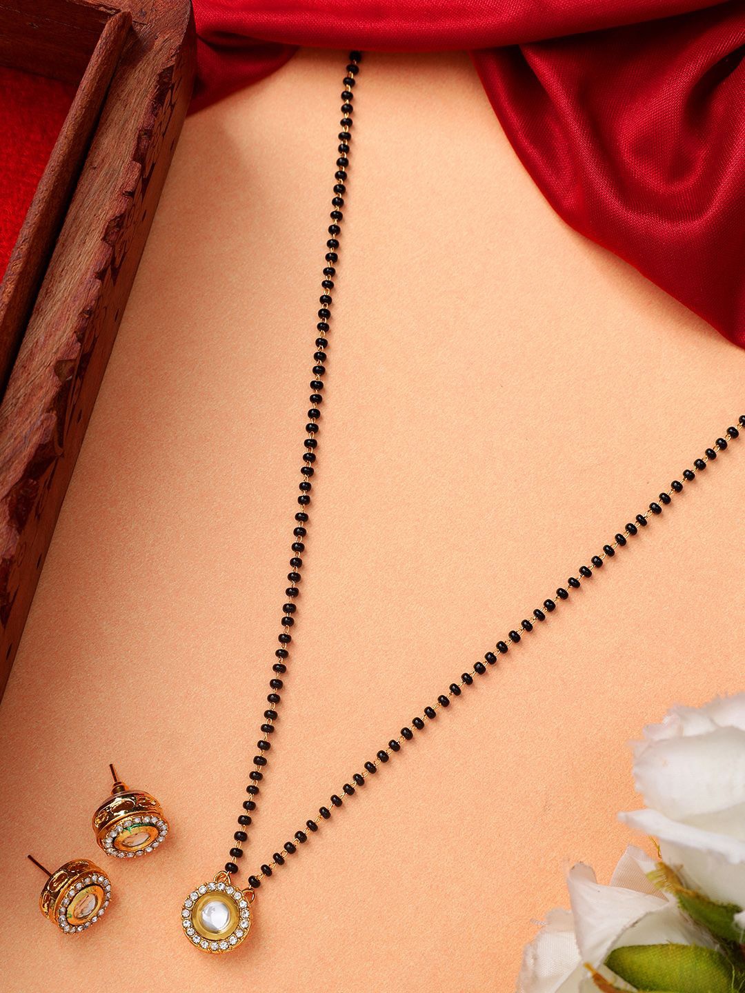 

AARSEE OFFICIAL 22k Gold-Plated Kundan Studded and Beaded Polki Mangalsutra