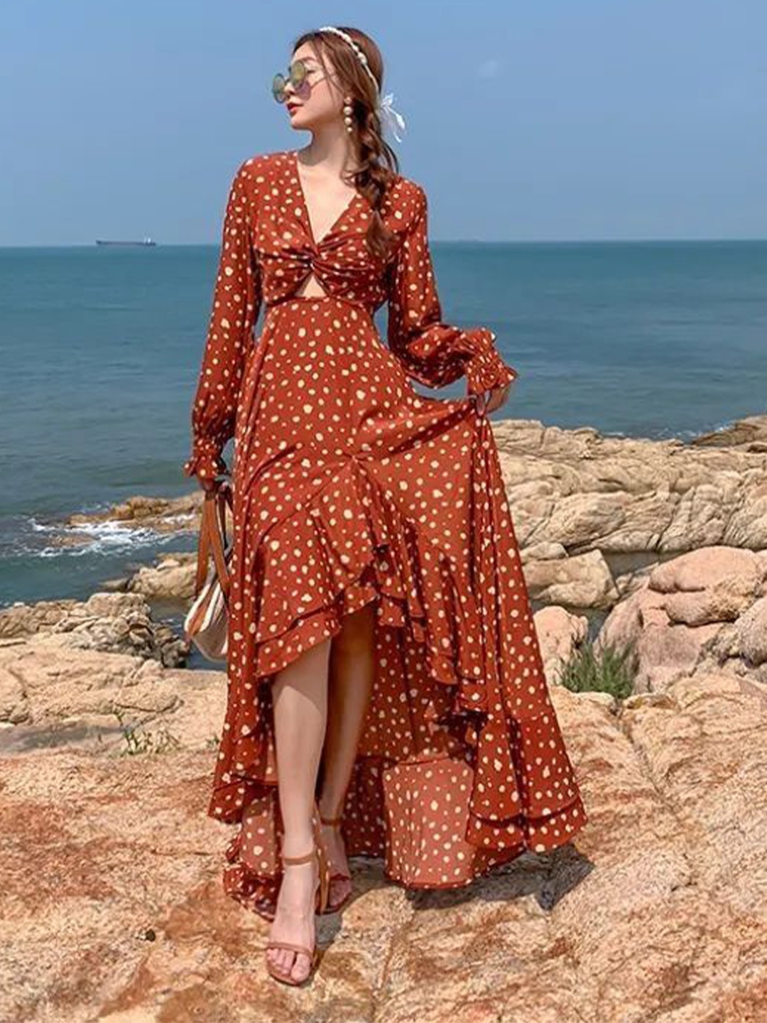 

PANKH Animal Print Fit & Flare Maxi Dress, Maroon
