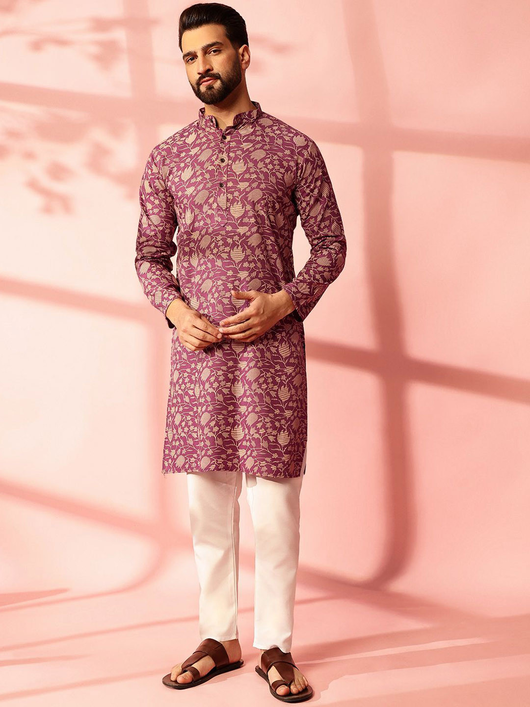 

Anouk Men Floral Printed Regular Kurta with Pyjamas, Purple