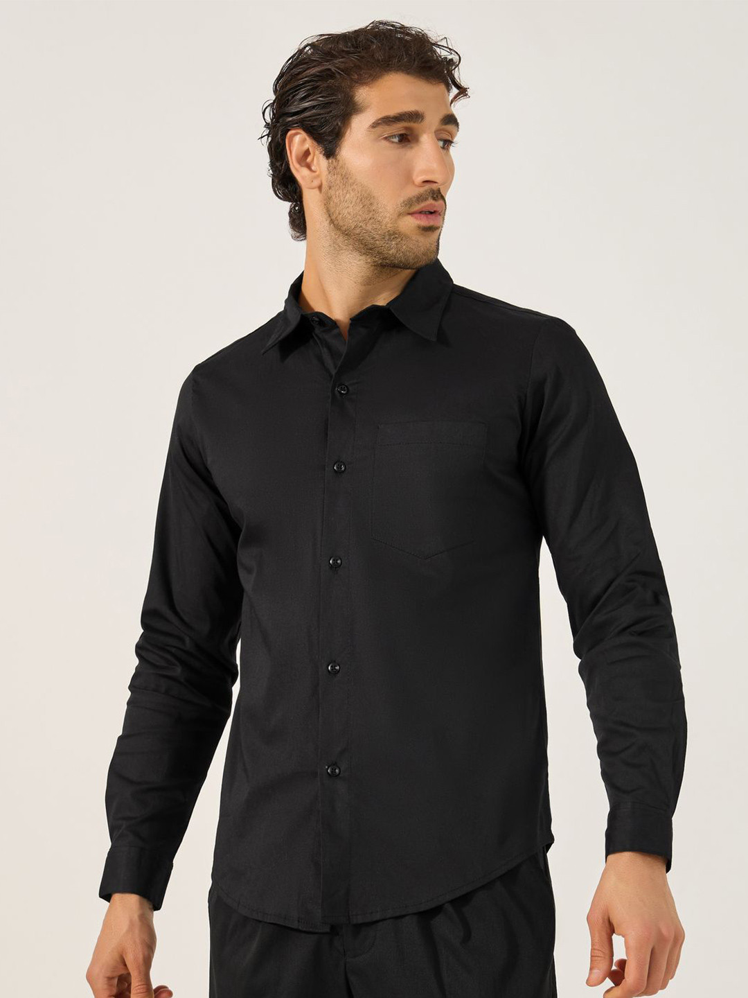 

Styli Men Slim Fit Shirt With Pocket, Black